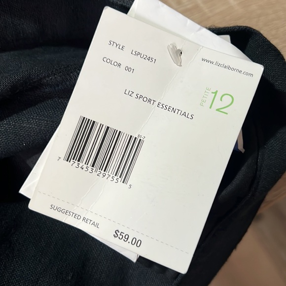 🔥 1 hour sale. Liz Claiborne, linen cotton black pants, size 12 petite - Picture 3 of 8